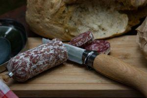keto snacks salami and knife
