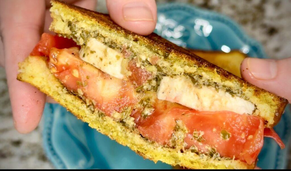 tomato mozzarella & basil pesto sandwich